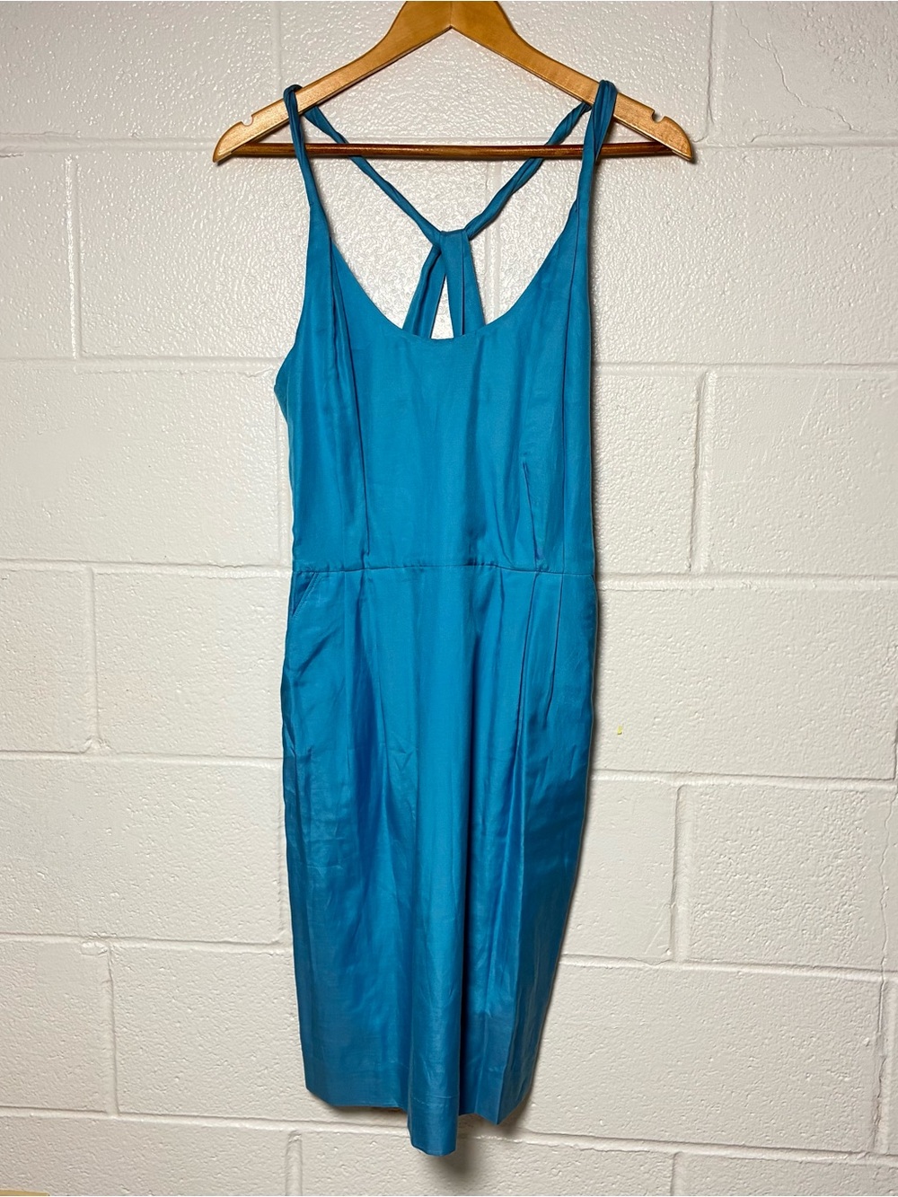 Banana republic silk blend blue twist cross cross strap dress
